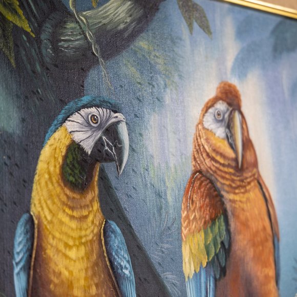 Signed Bert Seabourn Painting ā 20ā³Ć24ā³ Scarlet Macaws Wildlife - Picture 3 of 8